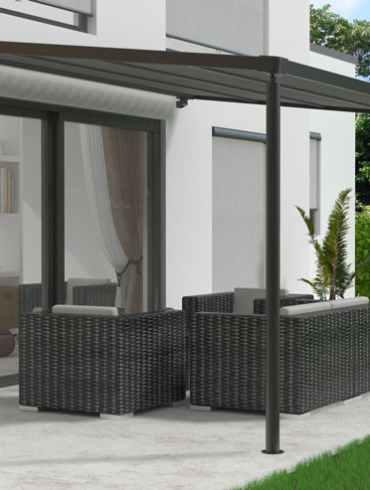 Sloping Free-Standing Canopy With Motorised Retractable Cover